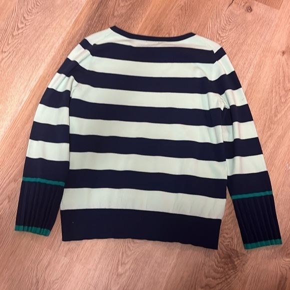 Talbots Mint Green/Navy Lightweight Striped Sweater Pleated Trim Cuffs Medium - Picture 5 of 6